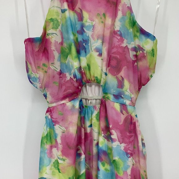 Peach Love California Dress Maxi Watercolor Sleeveless Halter Neck - Picture 4 of 12